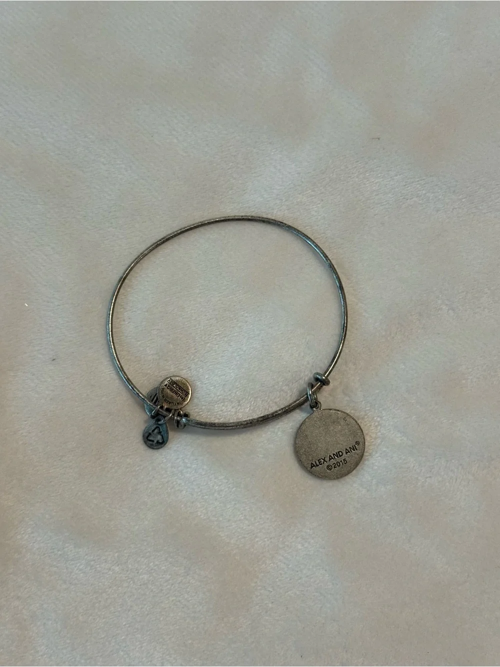 Alex and Ani 2015 Initial K Script Charm Expandable Silver Bangle Bracelet